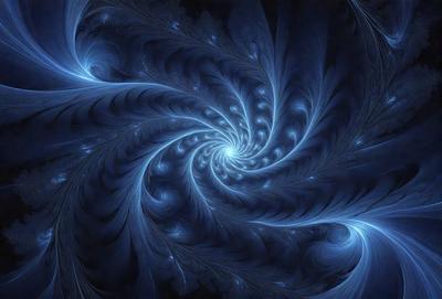 The primary subject of the image is a blue spiral pattern, which appears to be a digital art or illustration. The setting is a dark blue background, creating a contrasting and visually striking scene. The visual style is a combination of digital art and illustration, with the spiral pattern being the main focus. The colors and mood of the image are predominantly dark blue, creating a sense of depth and mystery.