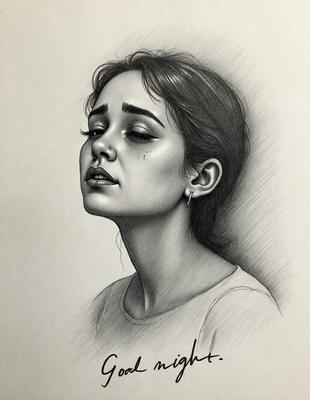 The primary subject of the image is a woman with a ponytail, who is looking upward. She has a nose piercing and is wearing earrings. The setting is a drawing or illustration, with the woman's face being the main focus. The visual style is artistic, with the woman's features being carefully drawn and rendered. The colors and mood of the image are warm and inviting, with the woman's expression and posture conveying a sense of contemplation or introspection.