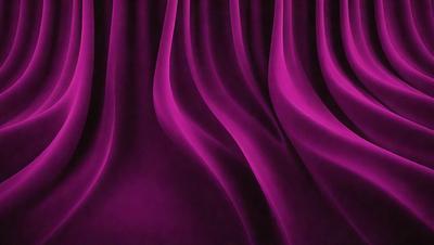 The primary subject of the image is a purple curtain. The setting is a stage, with the curtains covering the stage. The visual style is a digital art, illustration, or drawing. The dominant colors are purple and pink, creating a warm and inviting atmosphere.
