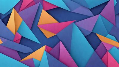 The primary subject of the image is a colorful, geometric pattern made up of various shapes and colors. The setting is a blue background, which contrasts with the vibrant colors of the pattern. The visual style is a combination of digital art and illustration, creating a unique and eye-catching design. The dominant colors in the image are blue, purple, and orange, giving the pattern a lively and energetic atmosphere.