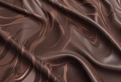 The primary subject of the image is a brown fabric, possibly a piece of leather or a similar material. The setting is a close-up view of the fabric, showcasing its texture and pattern. The visual style is a detailed, up-close representation of the fabric. The colors and mood of the image are predominantly brown, giving it a warm and earthy tone.