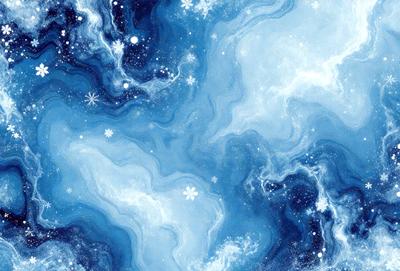 The primary subject of the image is a blue and white starry night sky. The setting is a dark, cloudy night with a few stars visible in the sky. The visual style is a digital art or illustration, creating a sense of depth and beauty in the scene. The colors and mood are predominantly blue and white, with a touch of starlight, giving the image a serene and peaceful atmosphere.