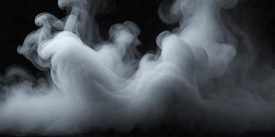 The primary subject of the image is a cloudy, smoky, and foggy scene. The setting is a dark background, which contrasts with the cloudy and smoky elements. The visual style is a combination of photo and digital art, creating a unique and atmospheric effect. The colors and mood of the image are predominantly dark and moody, with the smoky and foggy elements adding a sense of mystery and intrigue.