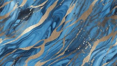 The primary subject of the image is a blue and gold swirling pattern, which appears to be a painting or a digital artwork. The setting is a blue and gold background, which complements the artwork. The visual style is a mix of digital art and painting, creating a unique and eye-catching design. The colors and mood of the image are predominantly blue and gold, giving it a warm and inviting atmosphere.