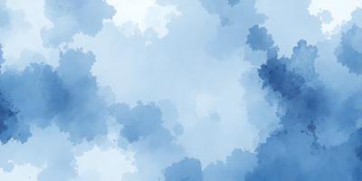 The primary subject of the image is a cloudy blue sky. The setting is a cloudy sky with a few white clouds scattered throughout. The visual style is a watercolor painting, giving the image a vibrant and artistic appearance. The dominant colors are blue and white, creating a serene and calming atmosphere.