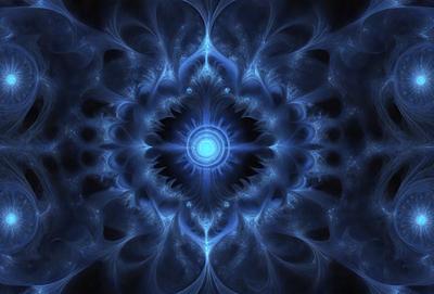 The primary subject of the image is a blue and white spiral pattern, which appears to be a digital art or illustration. The setting is a dark background, which contrasts with the bright colors of the spiral pattern. The visual style suggests that the image is a creative and artistic representation of a spiral, possibly inspired by nature or abstract concepts. The colors and mood of the image are predominantly blue and white, giving it a calm and serene atmosphere.