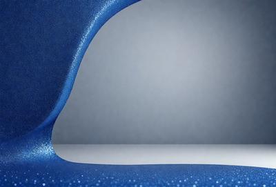 The primary subject of the image is a blue, curved surface, possibly a piece of art or a sculpture. The setting is a white background, which provides a clean and minimalist appearance. The visual style is a combination of photo and digital art, creating a unique and eye-catching image. The dominant colors are blue and white, giving the scene a calm and serene atmosphere.