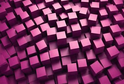 The primary subject of the image is a large number of purple cubes or blocks. The setting is a dark background, which contrasts with the bright purple color of the cubes. The visual style appears to be a digital art or illustration, as the cubes are arranged in a visually appealing manner. The overall atmosphere of the image is one of intrigue and creativity, as the viewer is drawn into the complex arrangement of the purple cubes.