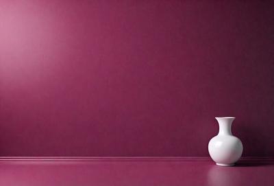 The primary subject of the image is a white vase placed on a pink table. The setting is a room with a pink wall, which creates a warm and inviting atmosphere. The visual style of the image is a photo, capturing the vase and the table in detail. The colors and mood of the image are predominantly pink, with the white vase adding a touch of contrast and elegance to the scene.