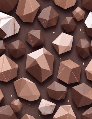 The primary subject of the image is a pattern of chocolate diamond shapes, which are arranged in a visually appealing manner. The setting is a chocolate-covered surface, which adds to the overall visual style. The image is a digital art or illustration, showcasing the artist's creativity and attention to detail. The dominant colors are brown and gold, giving the image a warm and inviting atmosphere.