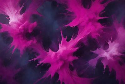 The primary subject of the image is a close-up of a pink, purple, and white splash of paint, which appears to be a digital art or illustration. The setting is a dark background, which contrasts with the vibrant colors of the paint splash. The visual style is artistic and creative, with the paint splash resembling a cloud or a splash of water. The colors and mood of the image are energetic, lively, and dynamic, with the pink and