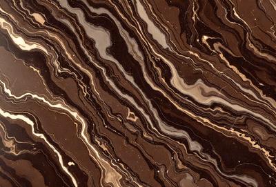 The primary subject of the image is a close-up of a marble stone with a brown and black color scheme. The setting is a natural environment, with the stone being the main focus of the image. The visual style is a close-up of the marble stone, showcasing its intricate patterns and textures. The colors and mood of the image are earthy and natural, with the brown and black tones creating a sense of depth and richness.