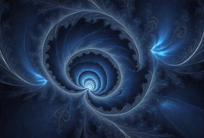 The primary subject of the image is a spiral pattern, which is the main object, scene, or focus of the image. The spiral pattern is set against a blue background, creating a visually striking contrast. The spiral pattern is a digital art piece, showcasing the artist's skill in creating intricate designs. The overall atmosphere of the image is serene and calming, with the blue hues evoking a sense of tranquility.