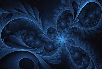 The primary subject of the image is a blue and white swirling pattern, which appears to be a digital art or illustration. The setting is a dark background, which contrasts with the swirling pattern. The visual style is a combination of digital art and illustration, creating a unique and intricate design. The colors and mood of the image are predominantly blue and white, giving it a calm and serene atmosphere.