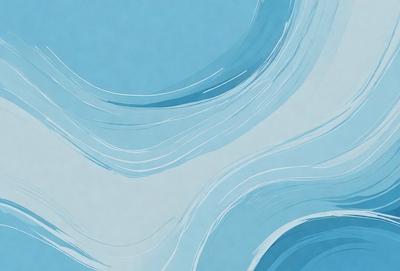 The primary subject of the image is a blue ocean with waves. The setting is the ocean, and the visual style is a digital art or illustration. The dominant colors are blue and white, creating a calm and serene atmosphere.