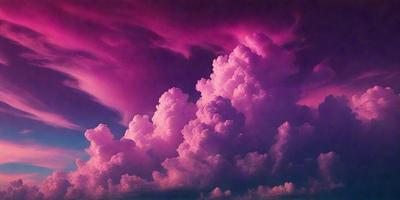 The primary subject of the image is a large, pink cloud with a purple hue. The cloud is surrounded by a blue sky, creating a striking contrast. The setting appears to be a cloudy sky, with the cloud being the main focus of the scene. The visual style of the image is a combination of photo and digital art, giving it a unique and artistic appearance. The dominant colors of the image are pink and purple, creating a warm and inviting atmosphere.