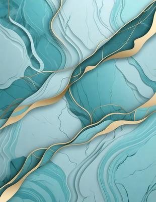 The primary subject of the image is a blue and gold painting of a waterfall. The setting is a blue and gold background, which complements the painting. The visual style is a digital art or illustration, showcasing the artist's skill in creating a realistic waterfall scene. The colors and mood of the painting are vibrant and serene, with the blue and gold tones evoking a sense of tranquility and beauty.
