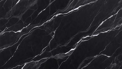 The primary subject of the image is a black and white marble pattern. The setting is a black background, which contrasts with the marble pattern. The visual style is a close-up of the marble pattern, showcasing its intricate details. The colors and mood of the image are predominantly black and white, giving it a classic and elegant appearance.