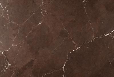The image features a brown marble-like surface with a pattern of white veins. The setting appears to be a room with a brown floor, and the visual style is a close-up of the marble surface. The dominant colors are brown and white, creating a natural and elegant atmosphere.