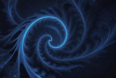 The primary subject of the image is a blue spiral pattern, which appears to be a digital art or illustration. The setting is a dark blue background, creating a moody atmosphere. The visual style suggests that the image is a creative and artistic representation of a spiral pattern.