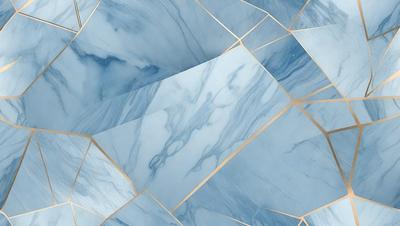 The primary subject of the image is a blue marble tile with a gold border. The setting is a bathroom, and the visual style is a photo. The dominant colors are blue and gold, creating a luxurious and elegant atmosphere.