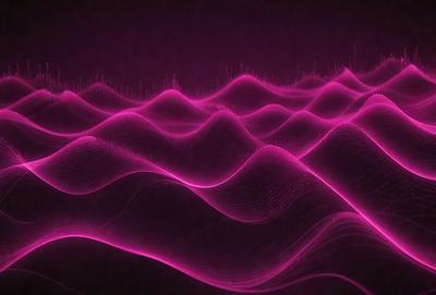 The primary subject of the image is a large, pink wave pattern. The setting is a dark background, which contrasts with the vibrant pink color of the wave pattern. The visual style appears to be a digital art or illustration, as the wave pattern is intricately detailed and has a modern, artistic appearance. The dominant colors in the image are pink and purple, creating a warm and inviting atmosphere.
