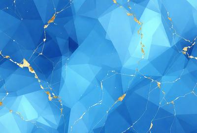 The primary subject of the image is a blue and gold mosaic pattern. The setting is a blue and gold wall, which serves as the backdrop for the pattern. The visual style of the image is a combination of digital art and illustration, creating a unique and intricate design. The dominant colors in the image are blue and gold, giving the pattern a rich and luxurious appearance.