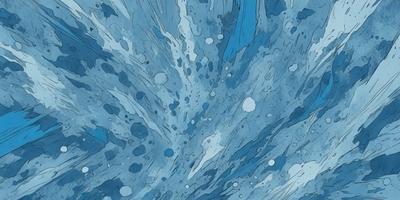 The primary subject of the image is a blue and white ocean scene with a lot of bubbles. The setting is the ocean, and the visual style is a combination of digital art and illustration. The dominant colors are blue and white, creating a calm and serene atmosphere.
