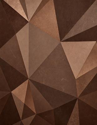 The primary subject of the image is a brown and white geometric pattern, which appears to be a wallpaper or a textured surface. The setting is a room with a brown and white color scheme. The visual style is a combination of a photo and a digital art, illustration, or drawing. The dominant colors are brown and white, creating a warm and earthy atmosphere.