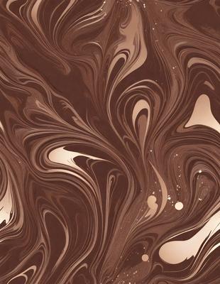 The primary subject of the image is a close-up of a chocolate-covered surface, possibly a cake or a piece of chocolate art. The setting is a brown background, which complements the rich color of the chocolate. The visual style appears to be a close-up of a textured surface, possibly a pattern or texture, with a focus on the chocolate. The colors and mood of the image are predominantly brown, creating a warm and inviting atmosphere.