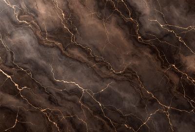 The primary subject of the image is a close-up of a marble countertop with a pattern of light and dark streaks. The setting is a kitchen or bathroom counter, and the visual style is a photo. The colors and mood of the image are predominantly dark, with the light and dark streaks creating a contrasting pattern.