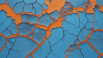 The primary subject of the image is a blue and orange piece of artwork, possibly a painting or a sculpture. The setting is a blue background, which contrasts with the orange and blue colors of the artwork. The visual style appears to be a combination of digital art and illustration, as the artwork has a unique and intricate design. The colors and mood of the image are vibrant and lively, with the blue and orange colors creating a striking contrast against the blue background.