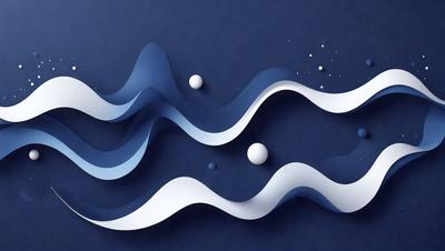 The primary subject of the image is a blue and white wave, which is the main focus of the scene. The setting is a blue background, and the visual style appears to be a digital art or illustration. The dominant colors are blue and white, creating a calm and serene atmosphere.