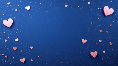 The primary subject of the image is a blue background with a pattern of hearts scattered across it. The hearts are pink and are arranged in various shapes and sizes. The setting appears to be a night sky, with the hearts creating a celestial effect. The visual style is a combination of digital art and illustration, giving the image a unique and creative appearance. The dominant colors are blue and pink, creating a warm and inviting atmosphere.