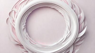 The primary subject of the image is a white circle, which is the main focus of the scene. The circle is set against a pink background, creating a contrast between the white and pink colors. The visual style of the image is a combination of photo and digital art, as it appears to be a close-up of a white circle with a pink background. The overall atmosphere of the image is calm and serene, with the white circle and pink background creating a sense of harmony and balance.