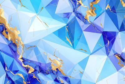 The primary subject of the image is a blue and gold geometric pattern. The setting is a blue and gold background, which creates a visually appealing contrast with the pattern. The visual style of the image is a combination of digital art and illustration, giving it a unique and artistic appearance. The dominant colors in the image are blue and gold, creating a sense of depth and sophistication.