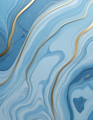 The primary subject of the image is a blue and gold marbled wall. The setting is a room with a blue and gold marbled wall, which serves as the background. The visual style is a combination of a photo and digital art, creating a unique and intricate design. The dominant colors are blue and gold, giving the wall a luxurious and elegant appearance.