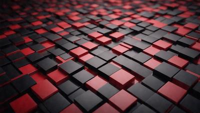 The primary subject of the image is a close-up of a red and black checkered pattern. The setting is a red and black checkered surface, which could be a wallpaper, a carpet, or a fabric. The visual style is a close-up of a pattern, showcasing the intricate details of the checkered design. The colors and mood of the image are predominantly red and black, creating a bold and striking appearance.