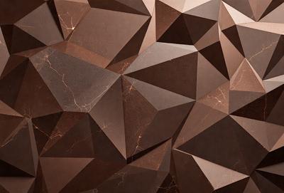The primary subject of the image is a close-up of a brown marble wall with a pattern of triangles. The setting is a room with a brown marble wall, and the visual style is a close-up of the wall. The colors and mood of the image are dominated by the brown marble, giving it a warm and natural appearance.