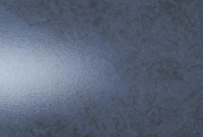 The primary subject of the image is a blue surface, which appears to be a wall or a piece of artwork. The setting is a dark room, and the visual style is a close-up of the blue surface. The colors and mood of the image are predominantly dark and moody, with the blue surface being the main focal point.