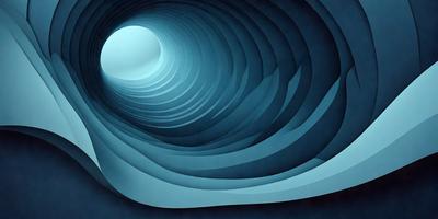The primary subject of the image is a blue tunnel, which appears to be a part of a larger structure. The setting is a dark, enclosed space, and the visual style is a combination of a photo and digital art. The dominant colors are blue and black, creating a moody atmosphere.