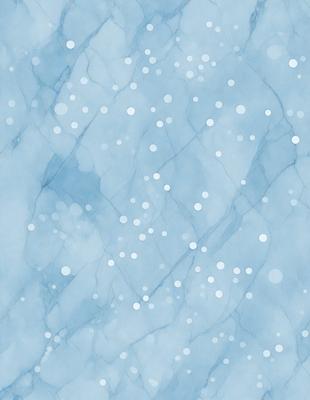 The primary subject of the image is a blue marble background with white snowflakes scattered across it. The setting is a wintery environment, and the visual style appears to be a digital art or illustration. The dominant colors are blue and white, creating a calm and serene atmosphere.