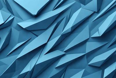 The primary subject of the image is a blue wall with a pattern of triangles. The setting is a room with a blue background. The visual style is a digital art or illustration, creating a unique and interesting pattern. The dominant colors are blue and white, giving the wall a clean and modern appearance.
