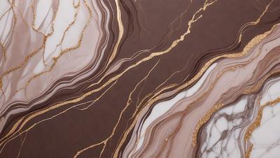 The primary subject of the image is a marble countertop with a gold-colored design. The setting is a kitchen, and the visual style is a close-up of the marble countertop. The colors and mood of the image are warm and elegant, with the gold accents adding a touch of luxury to the marble surface.