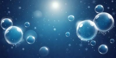 The primary subject of the image is a blue background with a few white snowflakes floating in the air. The setting appears to be a night sky, with a few bubbles scattered throughout the scene. The visual style is a digital art, creating a serene and peaceful atmosphere. The colors and mood of the image are predominantly blue and white, with the snowflakes adding a touch of warmth and natural beauty.
