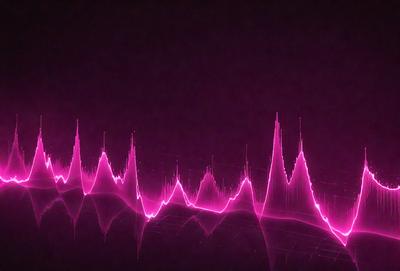 The primary subject of the image is a series of pink waves or sound waves, which are visually striking and create a sense of depth. The setting is a dark background, which contrasts with the pink waves, making them stand out even more. The visual style of the image is a combination of digital art and illustration, as the waves are depicted in a way that resembles a digital artwork or an illustration. The colors and mood of the image are predominantly pink, which gives it a warm