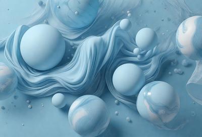 The primary subject of the image is a blue, swirling, and flowing mass of water, which appears to be a digital art or illustration. The setting is a blue background, and the visual style is a combination of digital art and illustration. The dominant colors are blue and white, creating a serene and calming atmosphere.