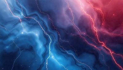 The primary subject of the image is a blue and purple background with a series of lightning bolts streaking across it. The setting appears to be a night sky, with the lightning bolts creating a dramatic and dynamic visual effect. The visual style of the image is a combination of digital art and illustration, with the lightning bolts and background creating a striking and eye-catching scene. The colors and mood of the image are predominantly blue and purple, with the lightning bolts adding a sense