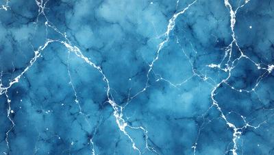 The primary subject of the image is a blue and white marble-like surface, which appears to be a wall or a countertop. The setting is a room with a blue and white color scheme. The visual style is a combination of a photo and a digital art, illustration, or drawing. The dominant colors are blue and white, creating a calm and serene atmosphere.