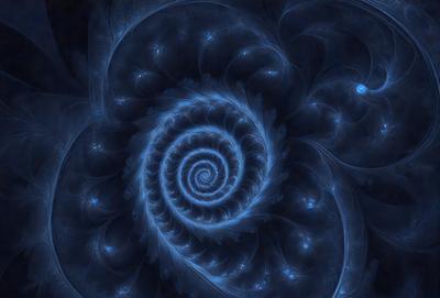 The primary subject of the image is a spiral pattern, which is the main object, scene, or focus of the image. The setting or background features a blue color, which contributes to the overall atmosphere of the image. The visual style of the image is digital art, as it is a digital creation. The colors and mood of the image are predominantly blue, creating a calm and serene atmosphere.